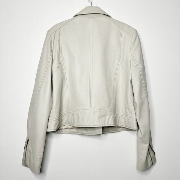 Lamarque Donna Biker Leather Jacket in Stone Grey Cream Size Large - Picture 9 of 13